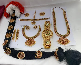 Bharatnatyam Classical Dance jewelry | Bharatanatyam Jewelry, Kuchipudi Earrings | Maang Tikka, Matil, Necklace, Haram, Dance Lovers - GBSGC