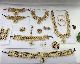 Kemp Temple Bharatanatyam Jewelry Set: V-Shape Design, Jada & Ghungroo