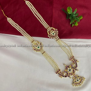 Kemp Temple Indian Jewelry | Real Kempu Long Haram | Bharatnatyam, Kuchipudi, Engagement,Weddings | Bharatnatyam Classical Dance Jewelry