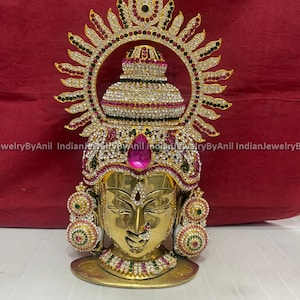 Varalakshmi Vratham Brass Face | Ammavaru Idol | Sravanamasam Pooja Decor | Traditional Goddess Face | Pooja Decoration Set for Festival