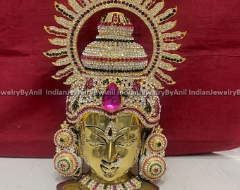 Brass Ammavaru Idol Face: Varalakshmi Pooja Decor Set