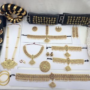 Bharatanatyam Jewelry Set: Traditional Temple Dance, Antique Gold
