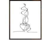 Coffee Cup Tea Kitchen Minimalist Line Art Illustration Print High Quality Poster Prints Available A5 A4 A3 A2