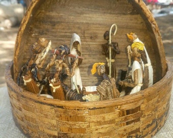 Banana leaf nativity set with a box