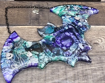 Champiñón- Colgante de pared de murciélagos- resina- decoración- tiedye