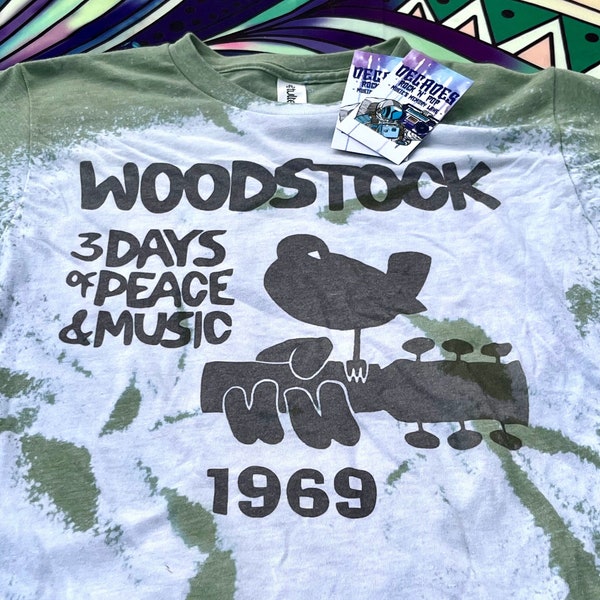 Vintage style Woodstock Bleached Tee, handmade, sublimation