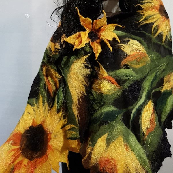 Sunflowers Nuno Felted Shawl