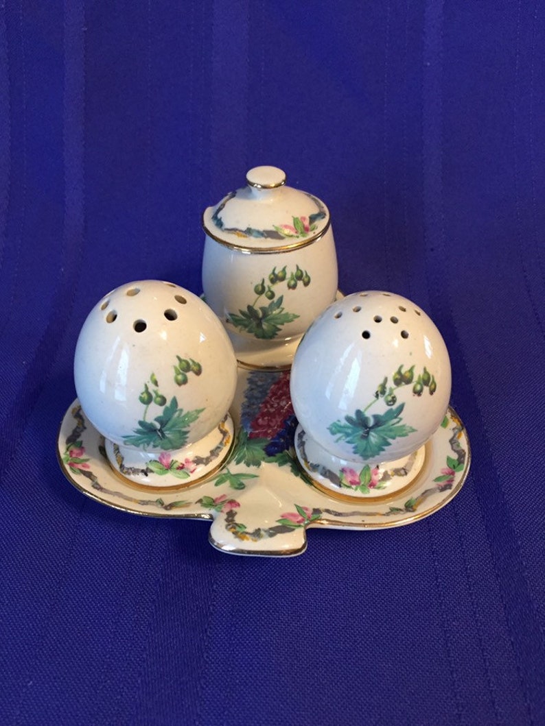Royal Winton Table Set / Salt and Pepper With Jam on Tray / Made in