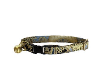 Kaufman Valley of the Kings Black and Gold Lotus Flower Adjustable Breakaway Cat Collar