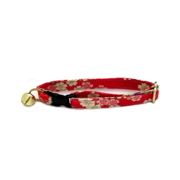 Cherry Blossoms on Red Adjustable Breakaway Cat Collar