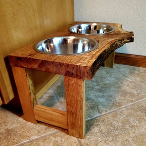 Live Edge Oak Double Pet Bowl Holder