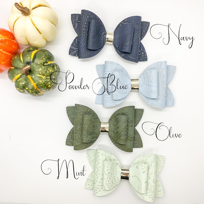 Baby Hair Bow Embossed Hair bow Lace Embossed Petunia Bow Embossed Faux Leather Bow Girls Hair Bow