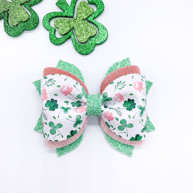 St Patricks Day Hair Bow Clementine Bow Baby Hair Bow Hair Bow St Patricks Day Faux Leather Bow Hair bow Girls Hair Bow