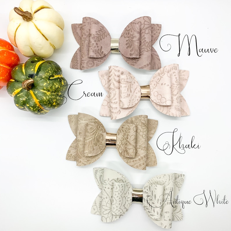 Baby Hair Bow Embossed Hair bow Lace Embossed Petunia Bow Embossed Faux Leather Bow Girls Hair Bow