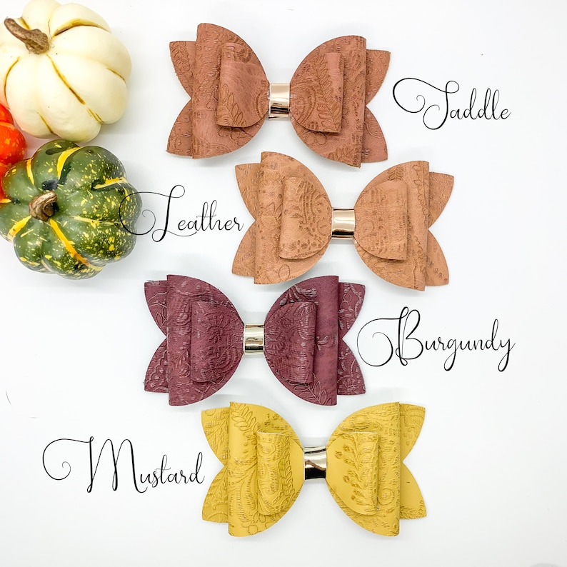 Baby Hair Bow Embossed Hair bow Lace Embossed Petunia Bow Embossed Faux Leather Bow Girls Hair Bow