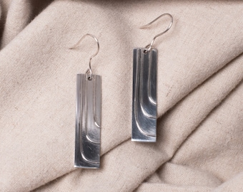Sterling silver rectangle earrings with minimalist wire detail