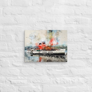 Iconic Paddle Steamer Waverley Digital Watercolour Canvas Art Print - Historic UK Ship Nostalgic Wall Decor