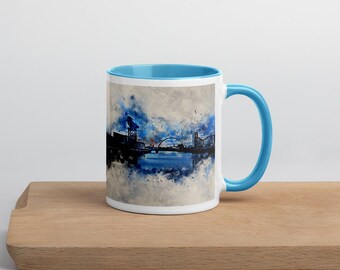 River Clyde, Glasgow digital watercolour Mug with Color Inside and handle