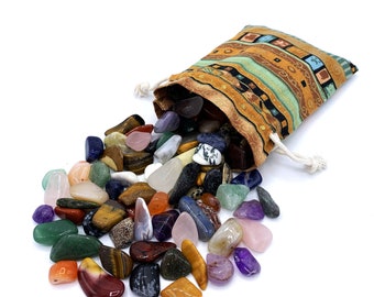 Edelstein Set | Bunter Mix an natürlichen Trommelsteinen | Mischung aus echten Edelsteinen | Praktisch im bunten Stoffbeutel