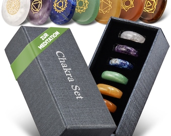Chakra set healing stones with the 7 most important gemstones | Crystals Set | 100% real gemstones | Chakra stones with engraved symbols