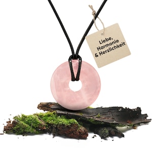 Rose quartz gemstone necklace | Donut pendant | Crystal necklace with healing stone pendant including cord | Real healing stone necklace