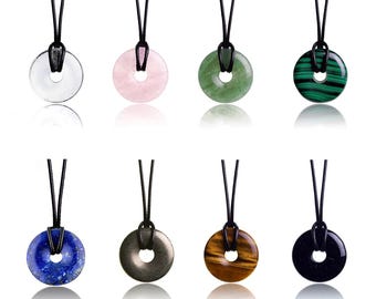 Colar com Pingente de Rosquinha em Pedra Natural Genuína | Colar de Cristal com Pingente de Pedra de Cura e Cordão Incluso | Colar de Pedra de Cura Premium