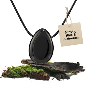 Black tourmaline gemstone necklace | Drop pendant | Crystal necklace with healing stone pendant including cord | Real healing stone necklace