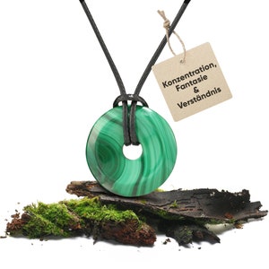 Malachite gemstone necklace | Donut pendant | Crystal necklace with healing stone pendant including cord | Real healing stone necklace