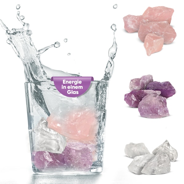 Wassersteine Basis-Set zur Wasserbelebung | Premium Kristalle für Trinkwasser | 100% echte Edelsteine | Rosenquarz, Amethyst, Bergkristall