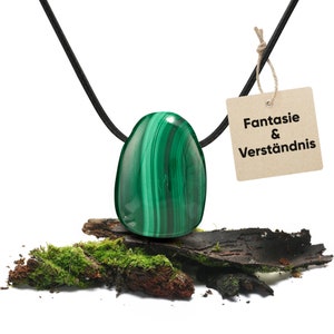 Malachite gemstone necklace | Drop pendant | Crystal necklace with healing stone pendant including cord | Real healing stone necklace