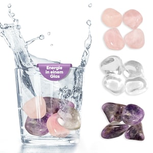 Conjunto básico de pedras de água para revitalização da água | Pedras caídas 100% naturais | Mistura de base de cristal: quartzo rosa, ametista, cristal de rocha