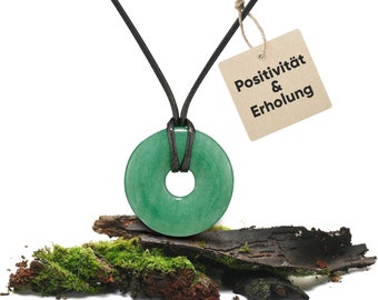 Colar com Pingente de Aventurina Verde | Pingente em Formato de Rosquinha | Colar de Cristal com Pingente de Pedra de Cura e Cordão Incluso | Colar com Pedra de Cura Autêntica