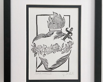 Coeur immaculé-linocut print