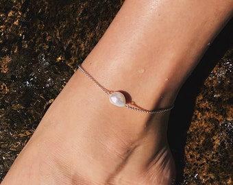 White Baroque Pearl Anklet, Elegant Silver Ankle Bracelet, Trendy Pearl Anklet, Handmade Beach Anklet, Birthday Gift, Best Friend Gift