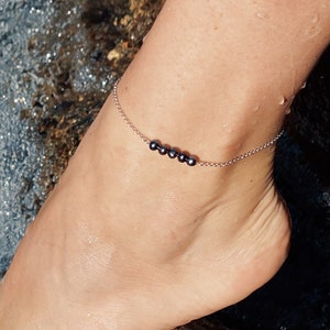 Bracelet de cheville en perles noires | Bracelet de cheville en argent élégant | Bracelet de cheville en perles d&#39;argent | Bracelet de cheville en perles | Bracelet de plage | Cadeau de Noël