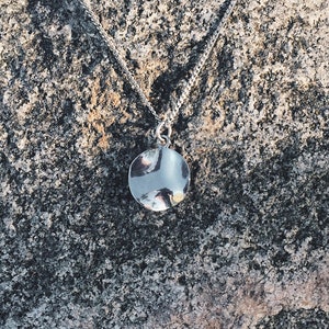Wavy Sterling Silver Disc Pendant Necklace: Modern Organic Jewelry