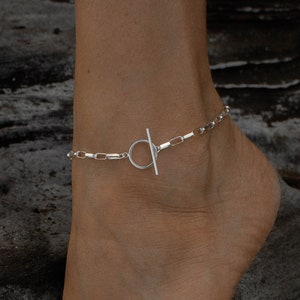 Silver Ankle Bracelet | Toggle Clasp Anklet | Minimalist Boho Anklet | Summer Jewelry | Women&#39;s Handmade Ankle Bracelet | Christmas gift