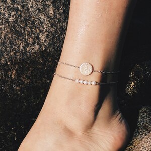 Elegant Pearl Beach Anklet  | Simple Link Chain Pearl Ankle Bracelet | White Baroque Pearl Anklet | Coin Bracelet Ankle | Christmas gift