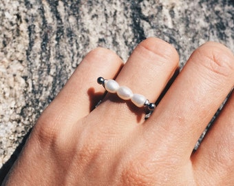 Dainty pearl ring | Minimalist pearl ring | Petite freshwater pearl ring | Rice pearl ring | Bridal pearl ring | Stacking band pearl ring