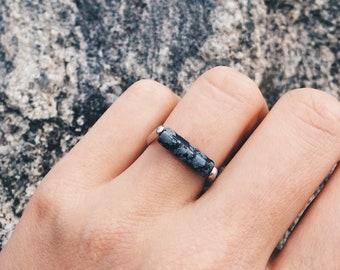 Spinning stone silver ring | Snow obsidian ring | Minimalistic ring | Labor Day Sale | Mother's day gift