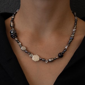 Black freshwater pearl necklace | Multicolored pearl necklace | Peacock grey pearls | Elegant pearl necklace | Christmas gift
