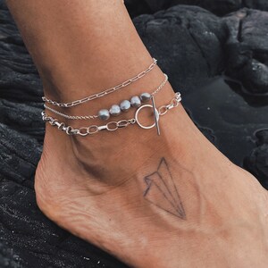 Sterling Silver Toggle Anklet: Boho Rolo Chain Ankle Bracelet