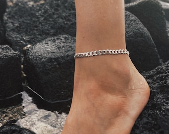 Chunky Silver Anklet, Thick Link Chain Ankle Bracelet, Trendy Anklet for Women, Simple Beach Anklet, Handmade Anklet, Best Friend Gift
