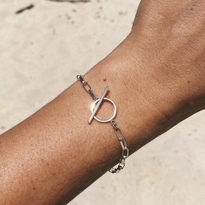 Silver Rolo Chain Toggle Clasp Bracelet, T bar Silver Bracelet, Link Chain Trendy Bracelet, Handmade Jewelry for Women, Birthday Gift Idea