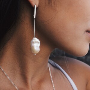White Baroque Pearl Earrings with Stud Closure, Women's Elegant Evening Earrings, Simple Everyday Earrings with Pearl, Handmade Jewelry image 5