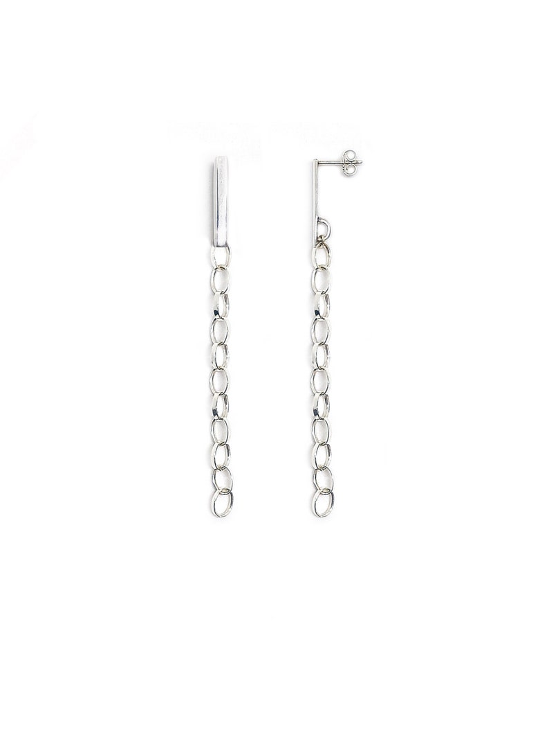 Long Chain Silver Earrings, Drop Minimalist Earring, Lightweight Simple Oval Chain Earrings for Women, Streetwear Jewelry, Handmade Earrings image 3