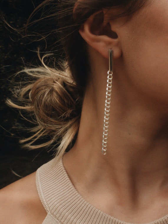 Silver Chain Earrings Long Chain Earrings Thin Silver Earrings