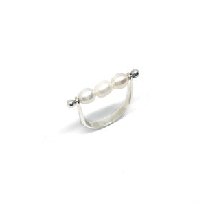 Dainty pearl ring Minimalist pearl ring Petite freshwater pearl ring Rice pearl ring Bridal pearl ring Stacking band pearl ring image 2