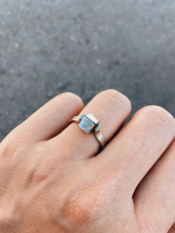 Hematite Cube Ring Spinning Ring Silver Ring Fidget Ring Etsy