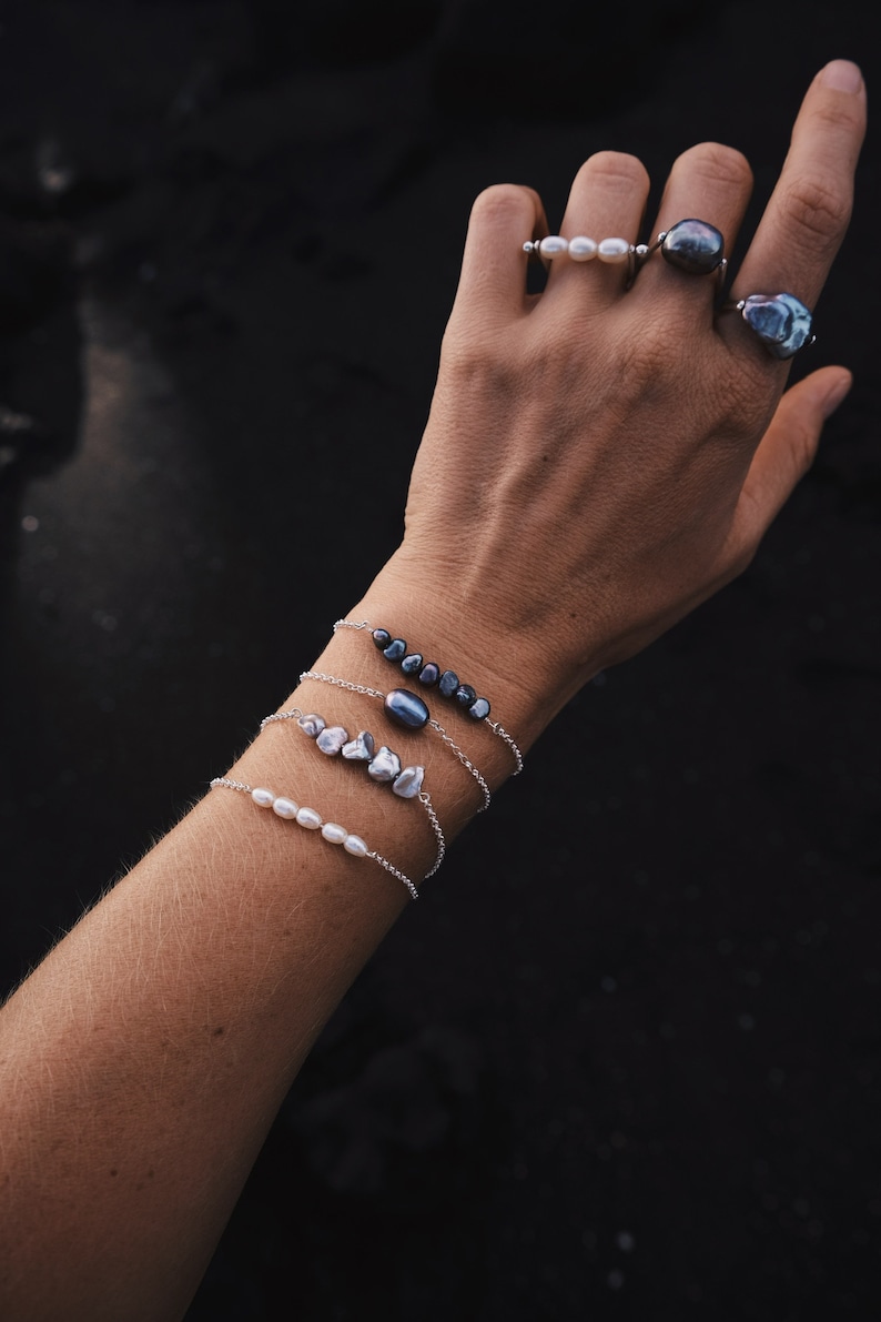 Black Keshi pearl bracelet Elegant silver bracelet Delicate chain bracelet Black pearl bracelet Tahitian-like pearl bracelet image 3